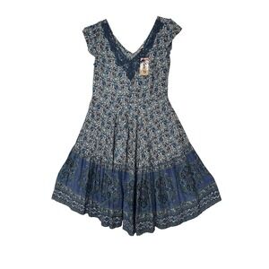 Lola P Midi Dress Womens Medium short Sleeve Resort Bohemian Sun Dress New‎